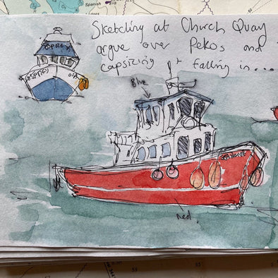 Sketches of boats on the Isles of Scilly by Poppy Treffry