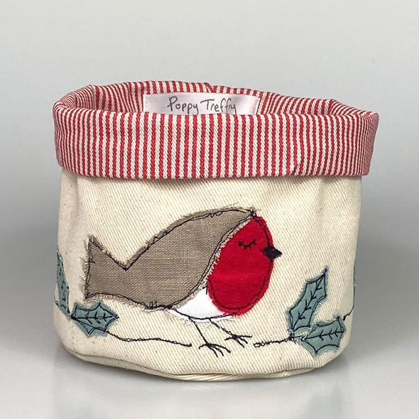 Christmas robin embroidered art pot