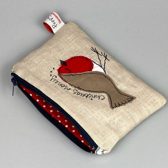 Christmas robin embroidered coin purse