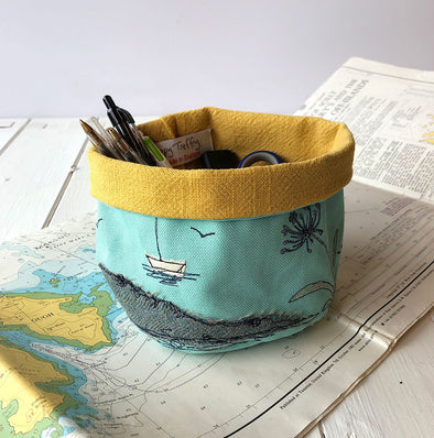 Isles of Scilly embroidered art pot