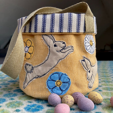 bouncing bunny Easter pot - freehand embroidery project