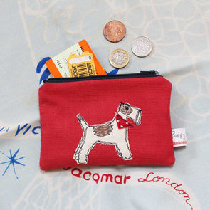 fox terrier embroidered medium coin purse