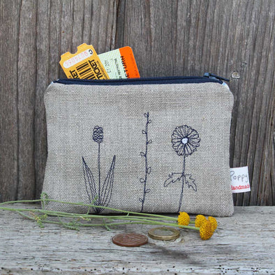 wild grasses embroidered medium coin purse