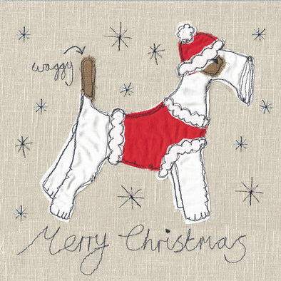 pack of 5 Christmas cards in fox terrier design