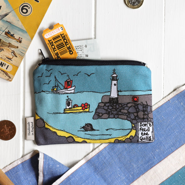 seagull and harbour picture print medium coin purse