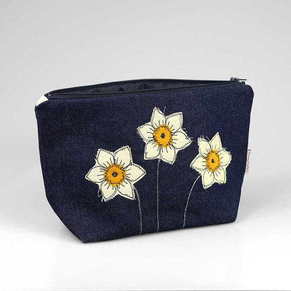 daffodils - embroidered make up bag