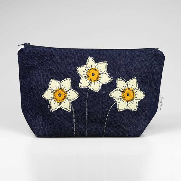 daffodils - embroidered make up bag