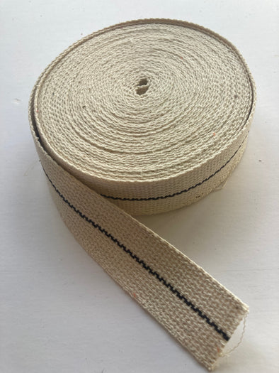 heavy cotton webbing with brown stripe