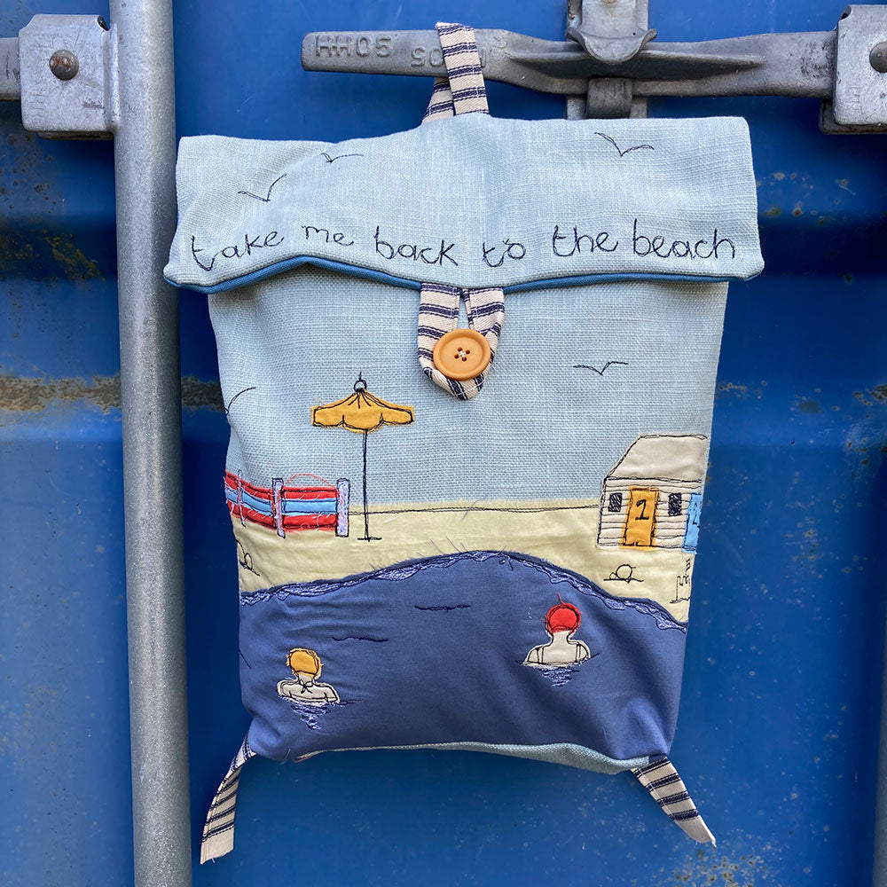 back to the beach backpack - freehand embroidery project