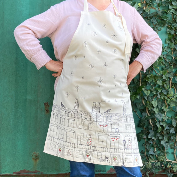 Starry street apron - freehand embroidery project