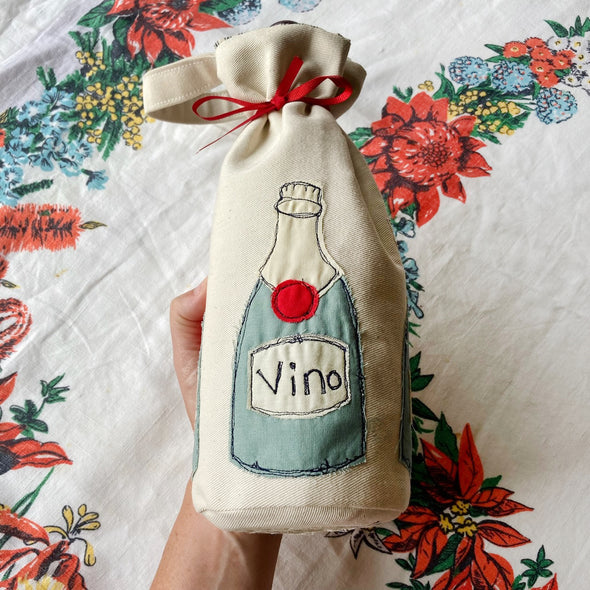 Ten green bottles gift bag - freehand embroidery project