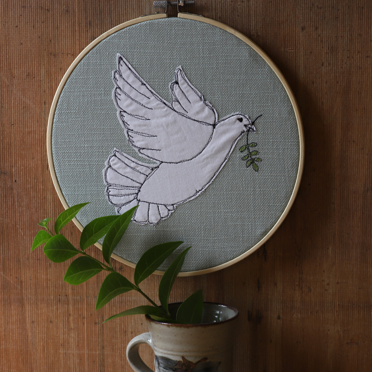 Peace dove hoop picture - freehand embroidery project