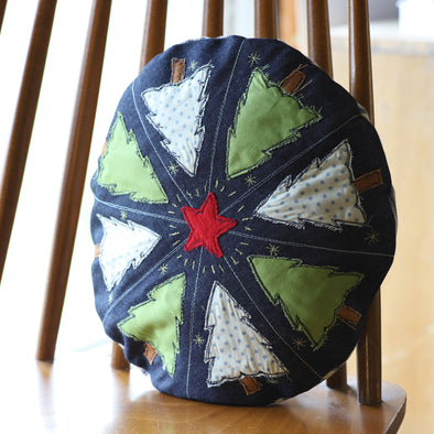 Round the trees mini cushion - freehand embroidery project