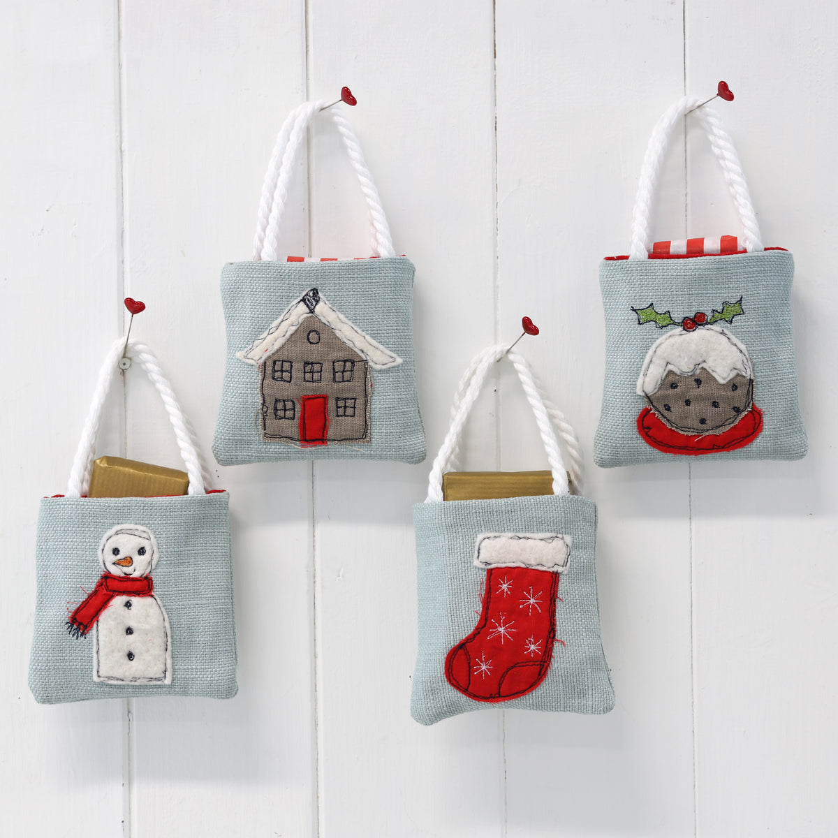 tiny tree bags - freehand embroidery project