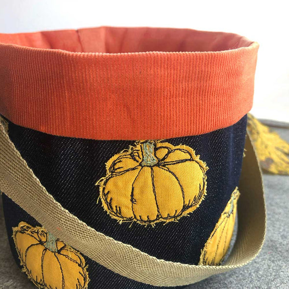 Perky Pumpkins trick or treat pot - freehand embroidery project