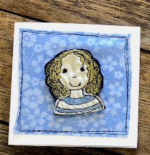 Pin badge card - stripey top lady