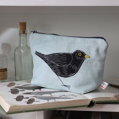 blackbird - embroidered make up bag