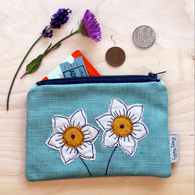 daffodils embroidered coin purse