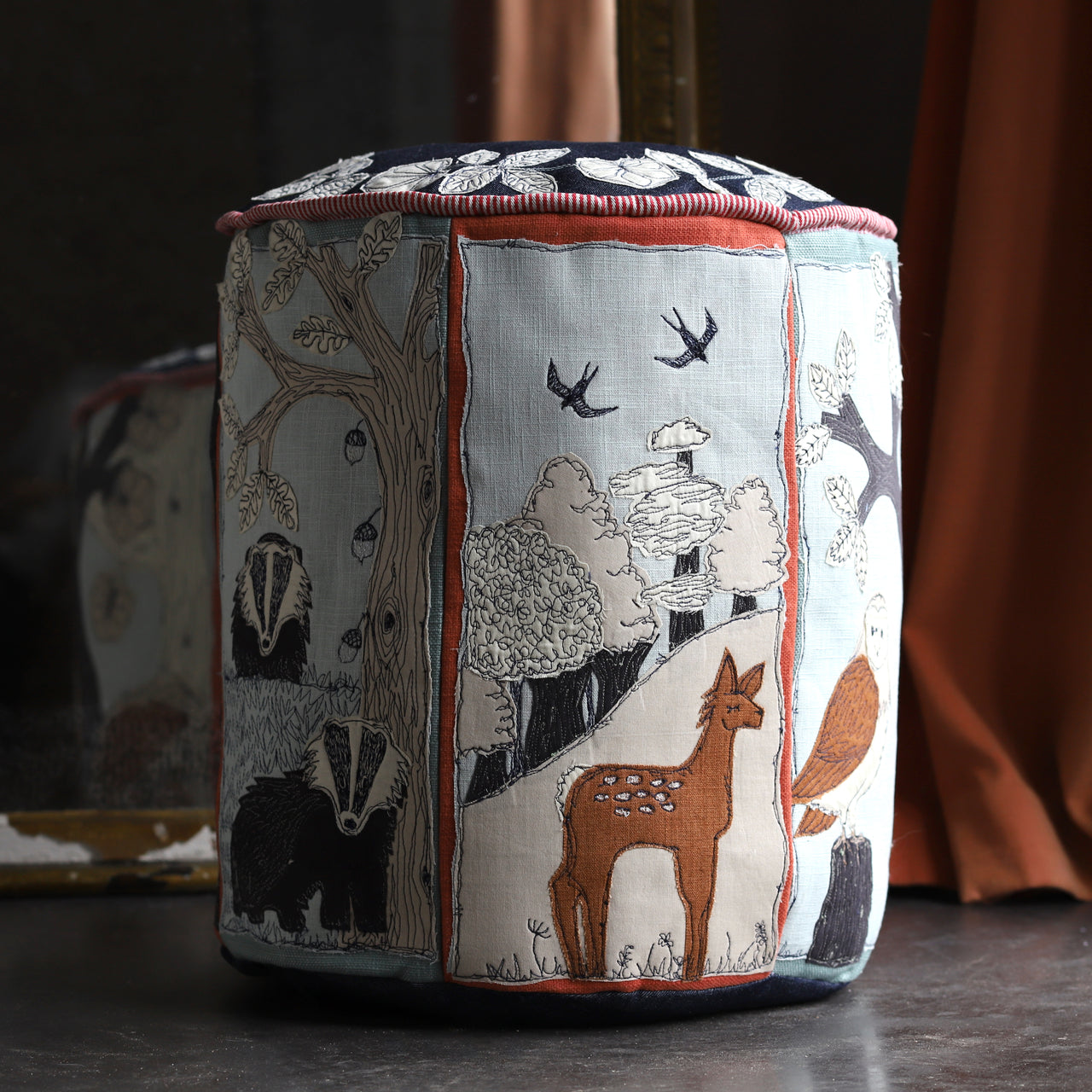 Forest Friends Foot Stool - freehand embroidery project