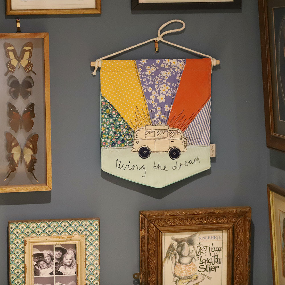 'Living the dream' embroidered Wall Hanging