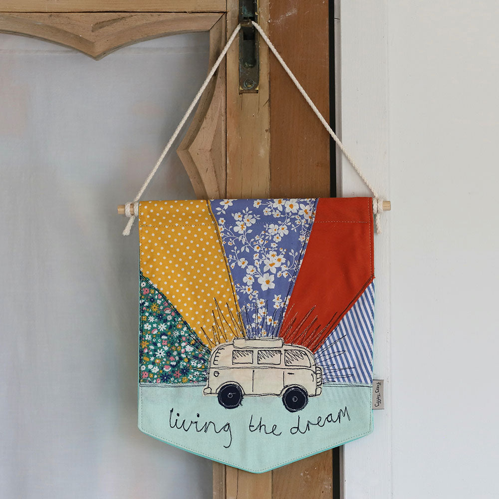'Living the dream' embroidered Wall Hanging