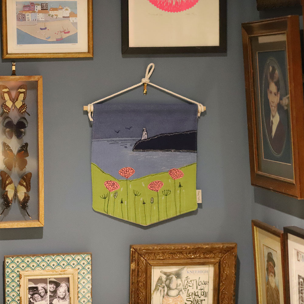 'Sea pinks' embroidered Wall Hanging