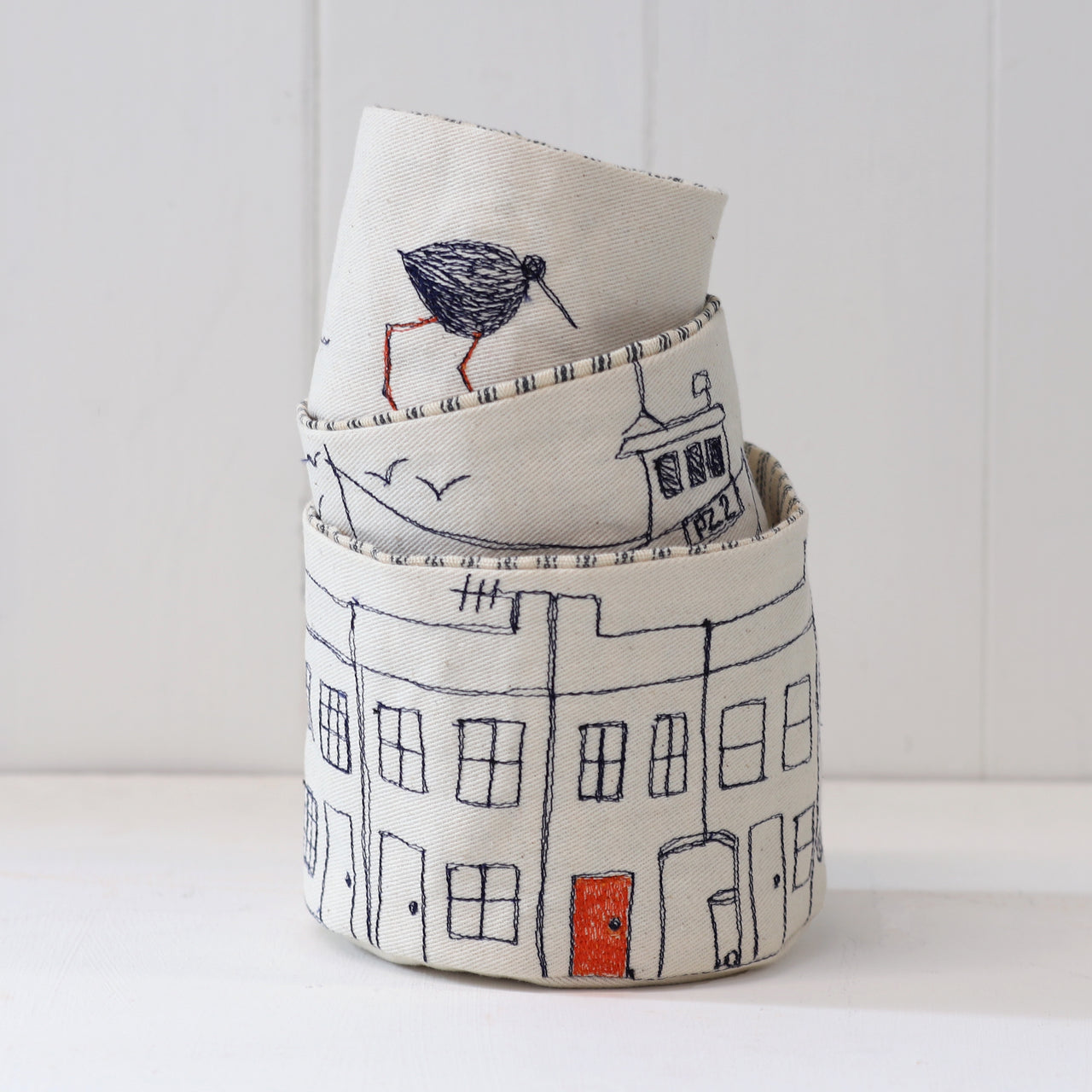 trio of seaside mini pots - freehand embroidery project