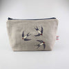 swallows - embroidered make up bag