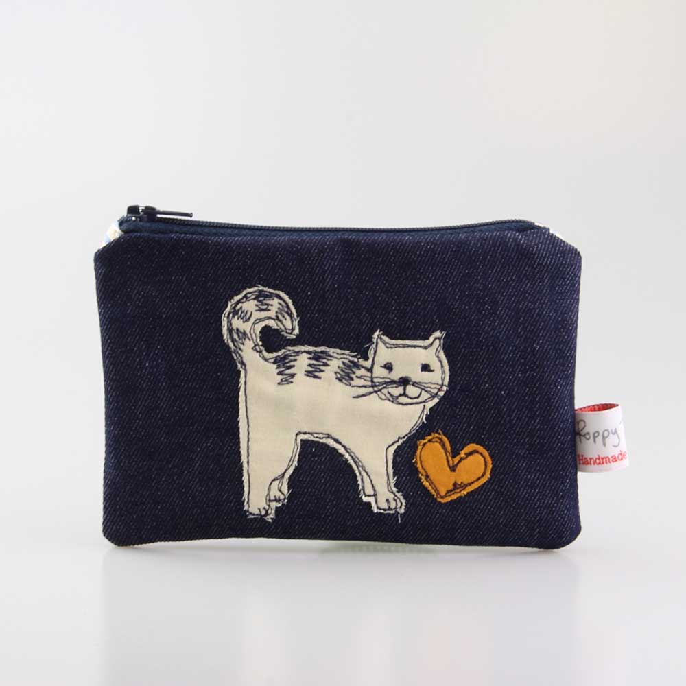 cat embroidered medium useful purse – Poppy Treffry