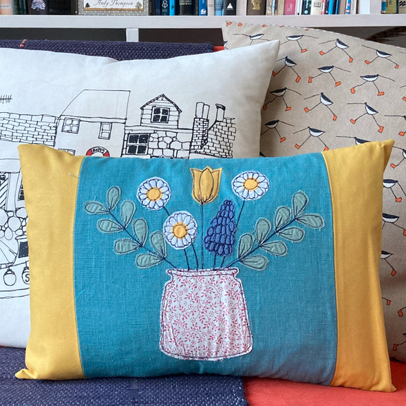 favourite flowers panelled cushion cover - freehand embroidery project