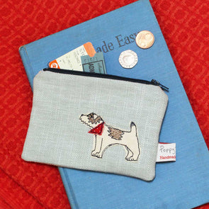 little dog embroidered medium coin purse