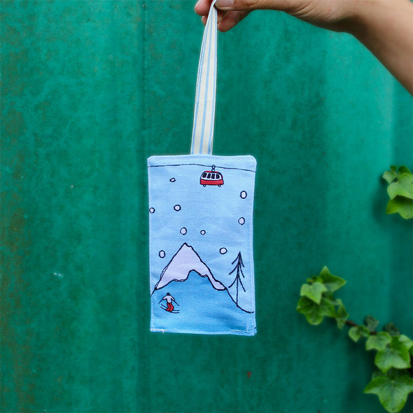 snowy mountains luggage tag sewing project