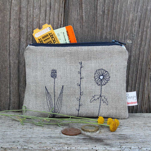 wild grasses embroidered medium coin purse