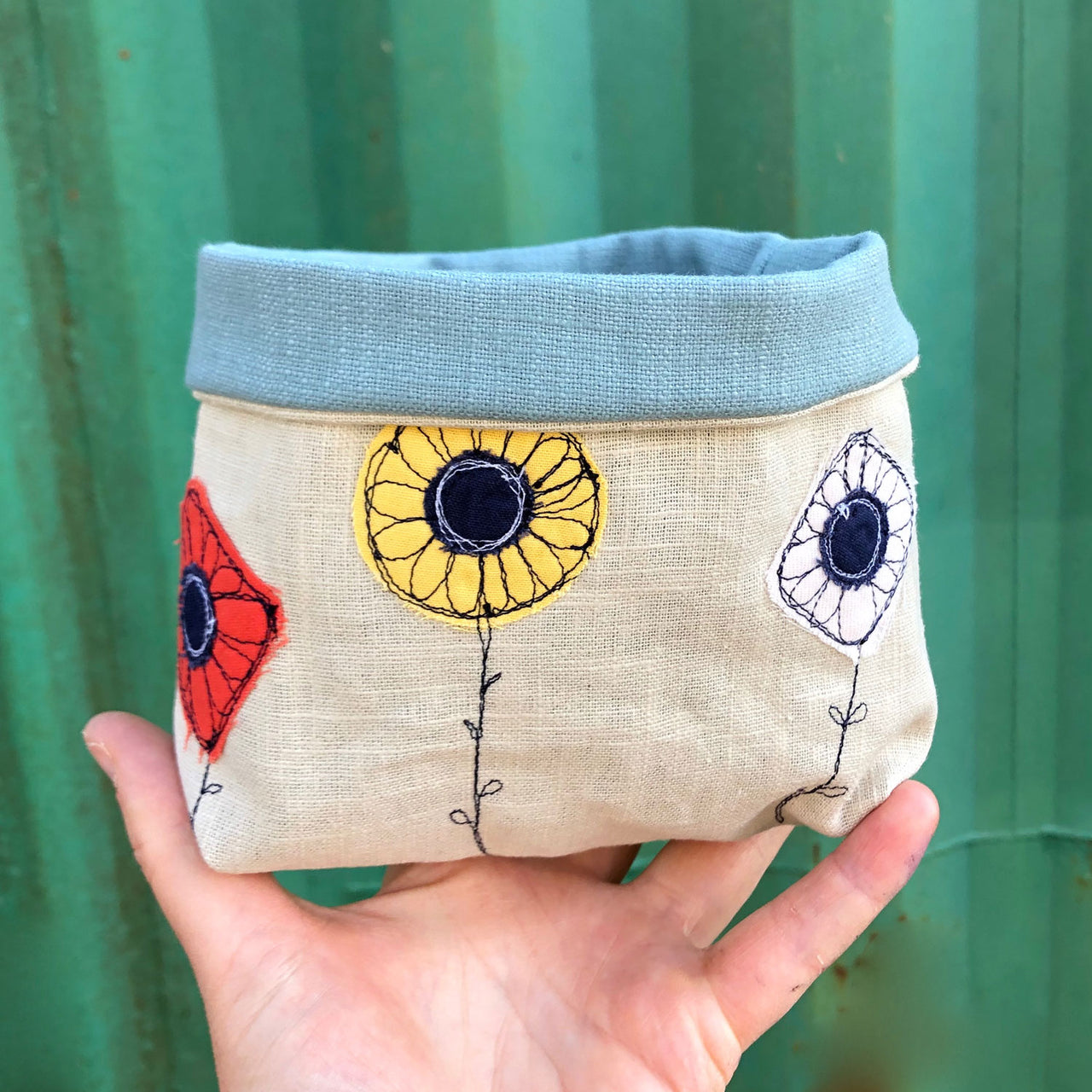 spring flowers storage pot - freehand embroidery project