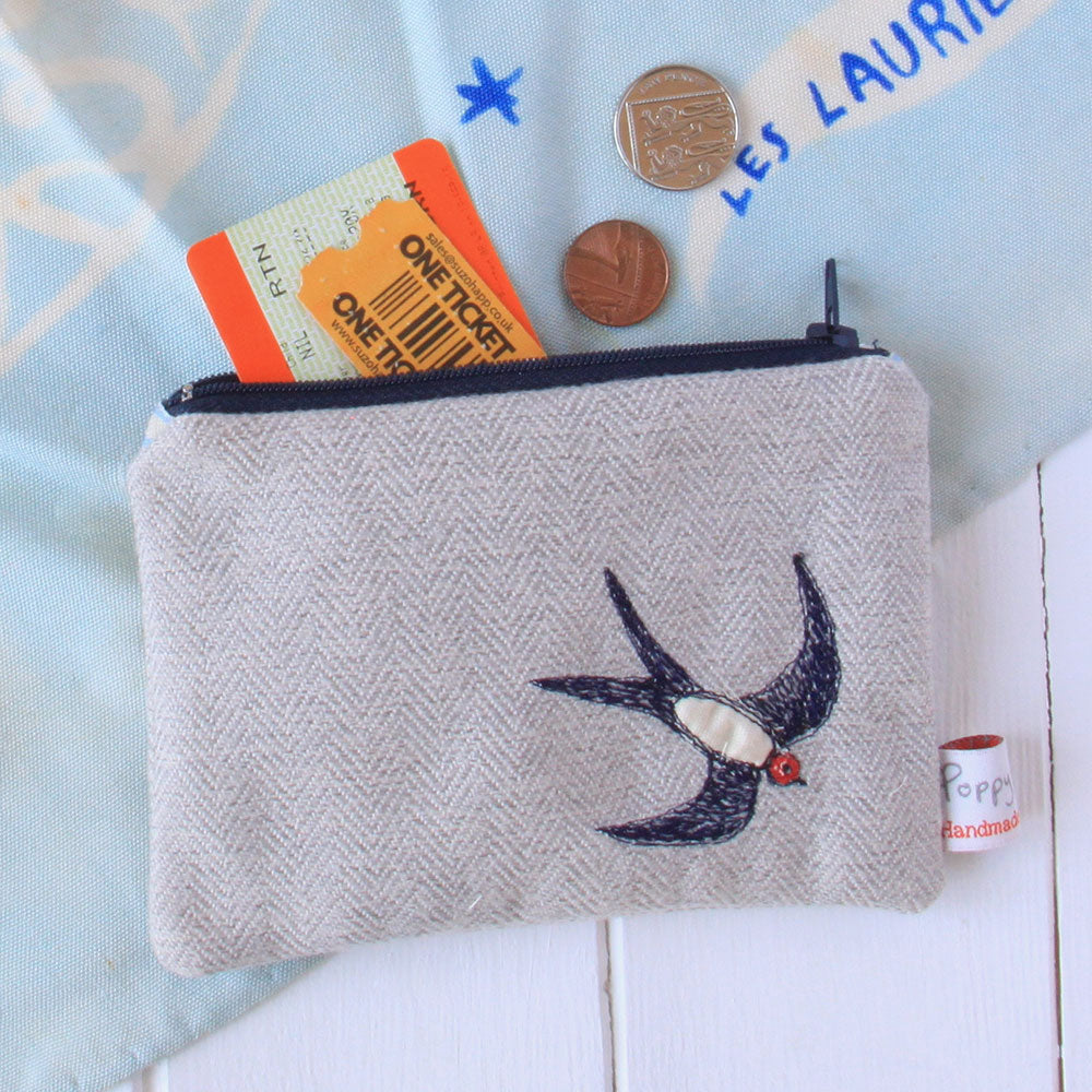 swallow embroidered medium coin purse